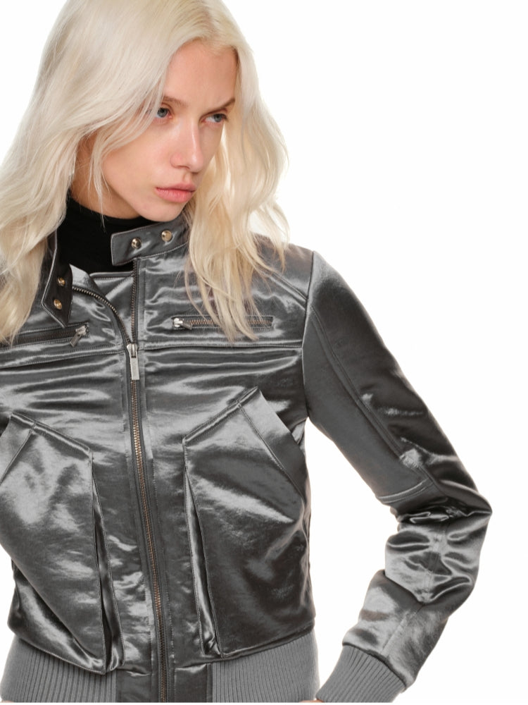 Silver Satin Utility Jacket - CHINASQUAD