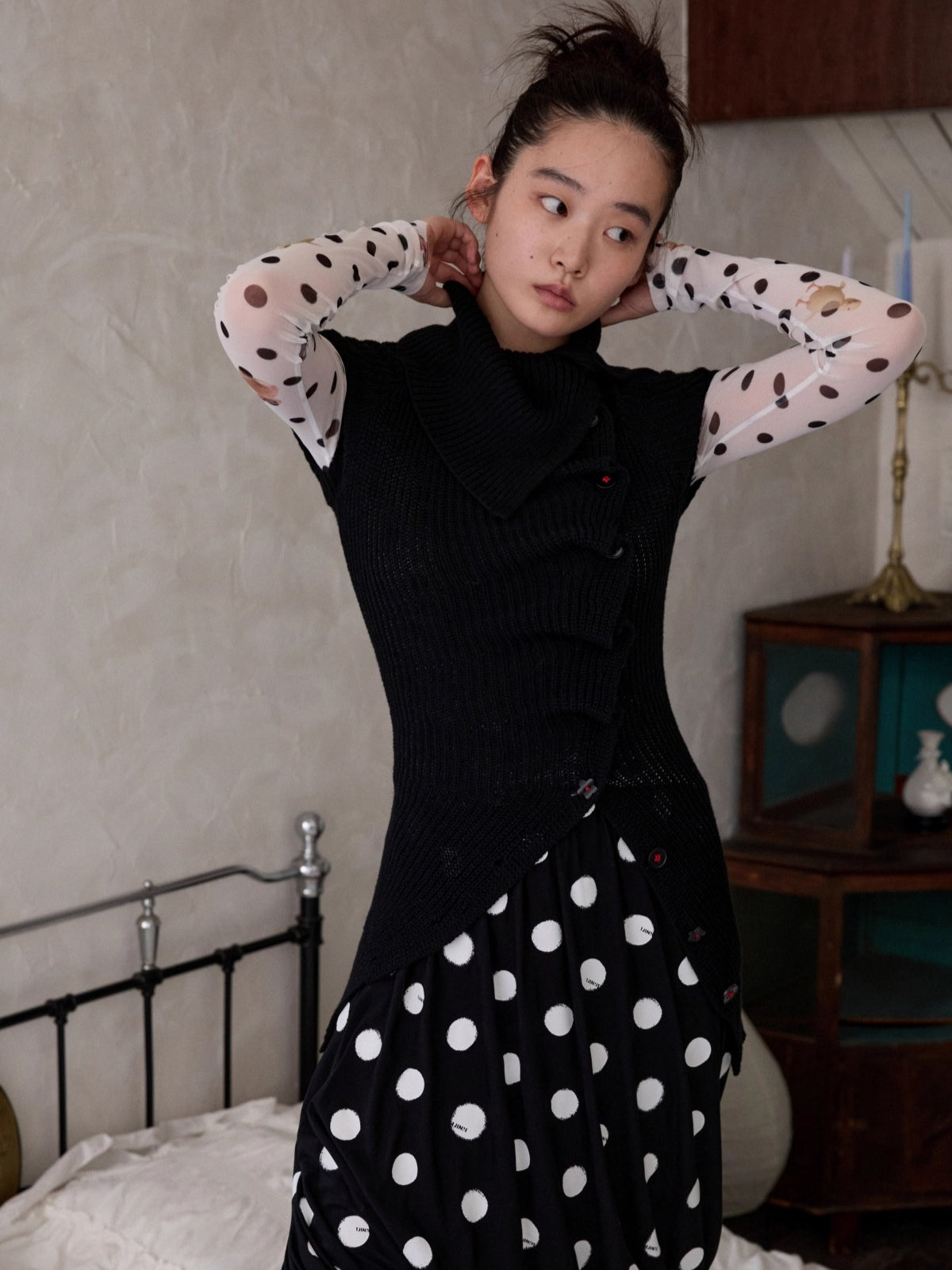 Asymmetric Neck Wool Blend Cardigan