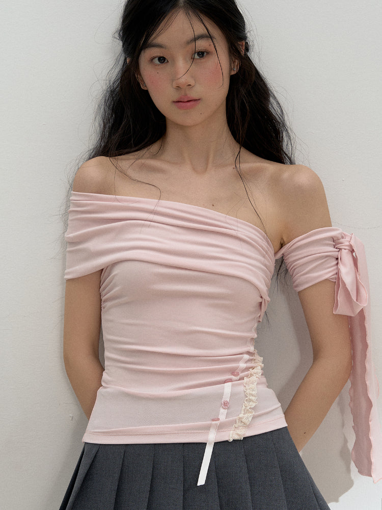 Diagonal Strap Off-shoulder T-shirt - CHINASQUAD