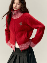 Color-Block High-Neck Knit Cardigan - CHINASQUAD