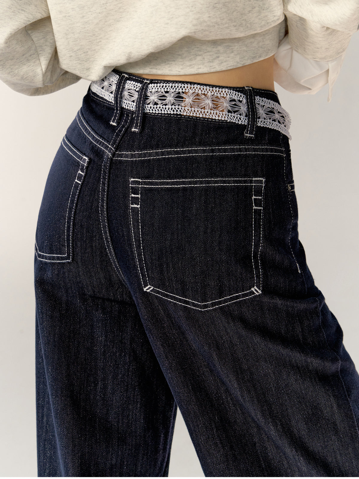 Dark Blue High-waist Wide-leg Pants - CHINASQUAD
