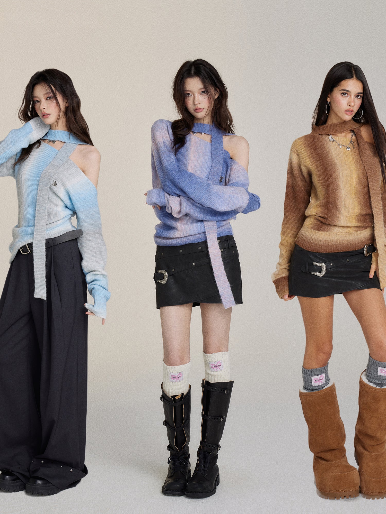 Designed Off-Shoulder Gradient Sweater - CHINASQUAD