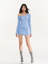 Iris Blue Knitted Off-Shoulder Sweater - CHINASQUAD
