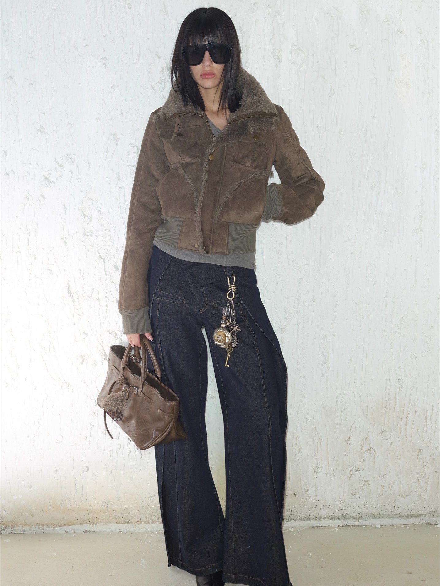 Faux Shearling Ribbed Short Jacket