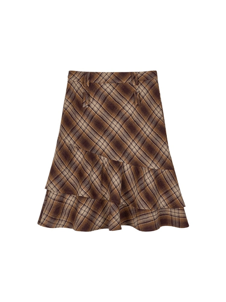 Plaid Irregular Layered Skirt - CHINASQUAD
