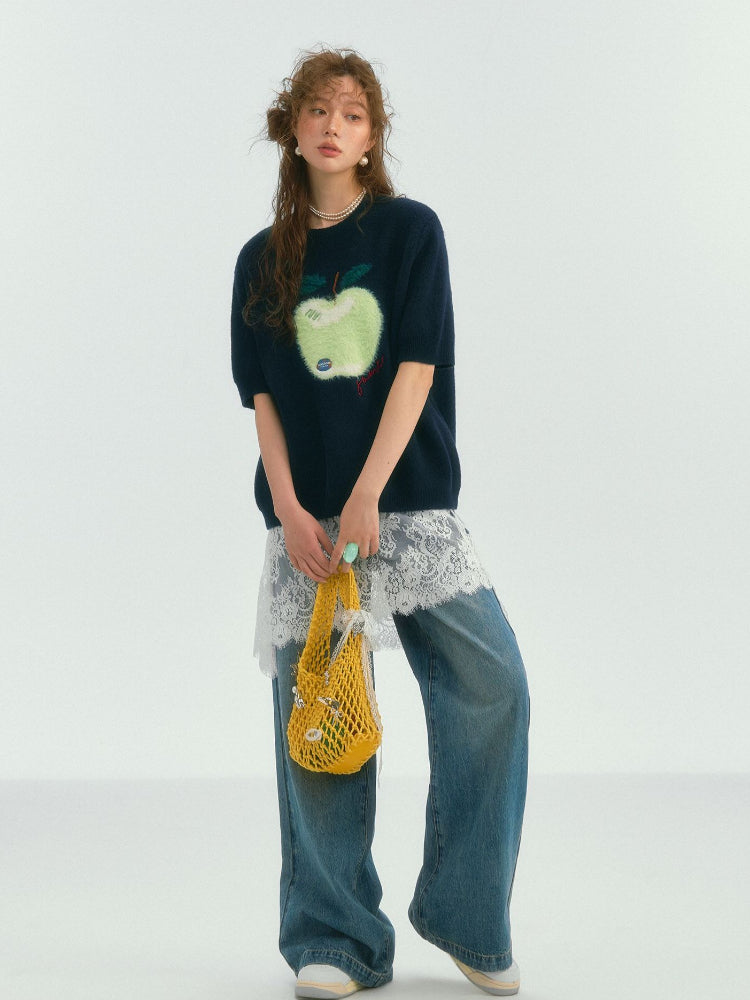 Fun Apple Short Sleeve Sweater - CHINASQUAD