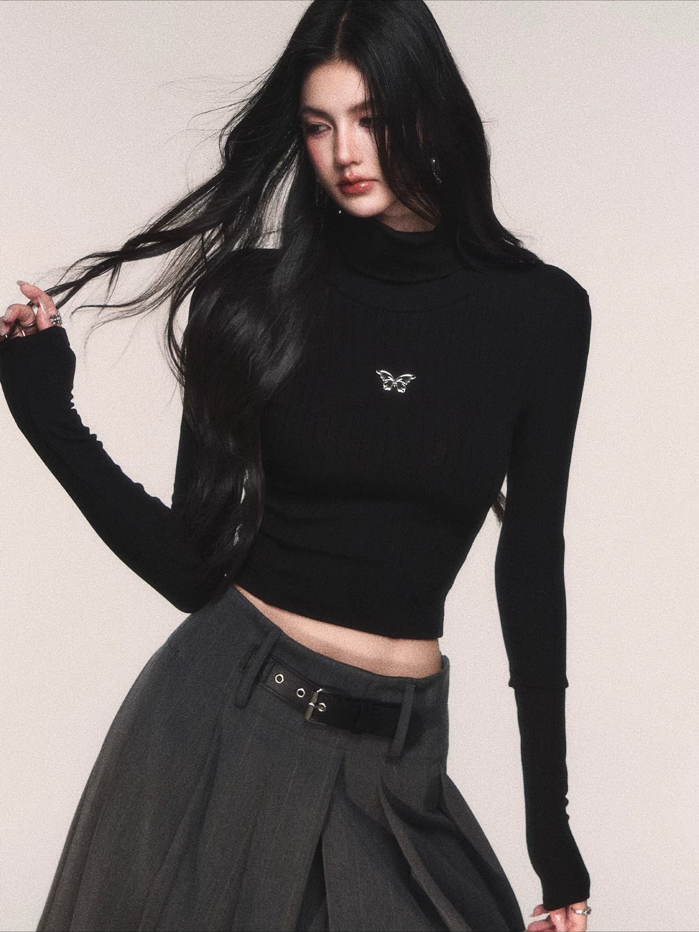 Ribbed Turtleneck Slim-Fit Knit T-Shirt