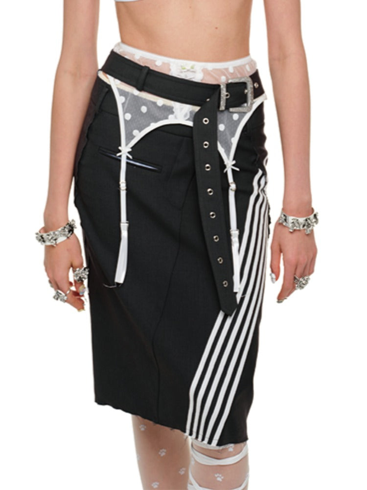 Striped Panel Midi Pencil Skirt - CHINASQUAD