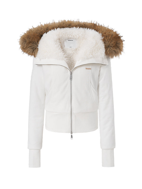 Fur Collar Fleece-Lined Short Coat - CHINASQUAD