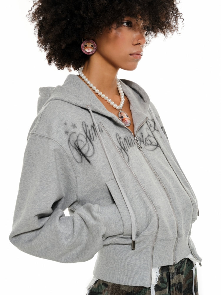 White & Gray Cropped Hoodie Cardigan - CHINASQUAD