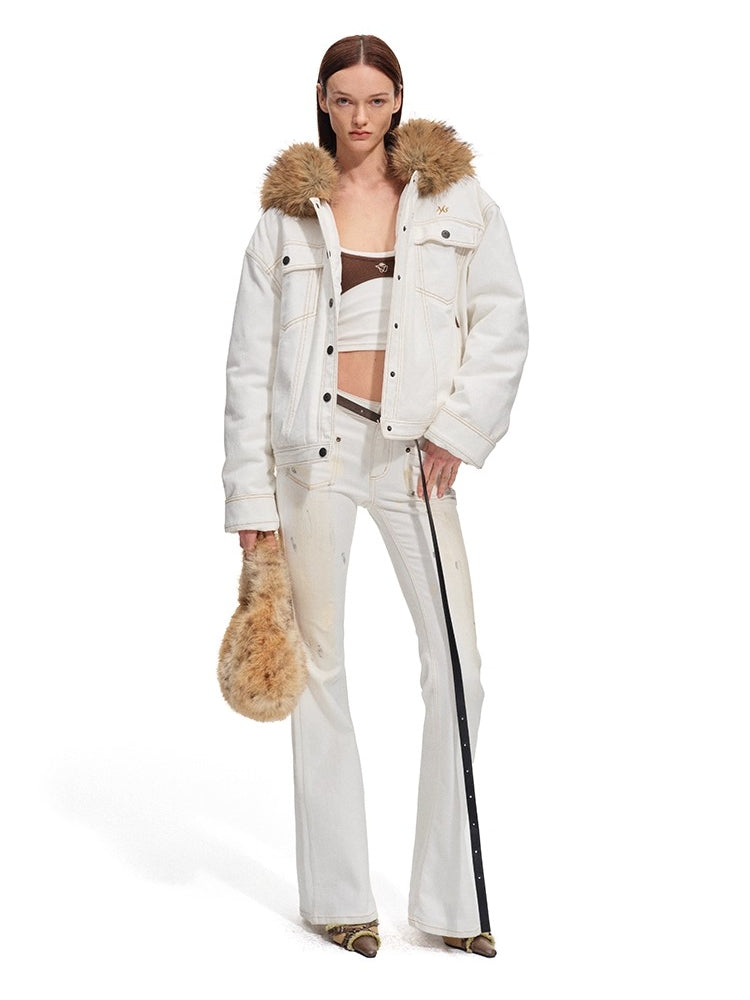 Polar Cotton Eco Fox Fur Collar Denim Jacket