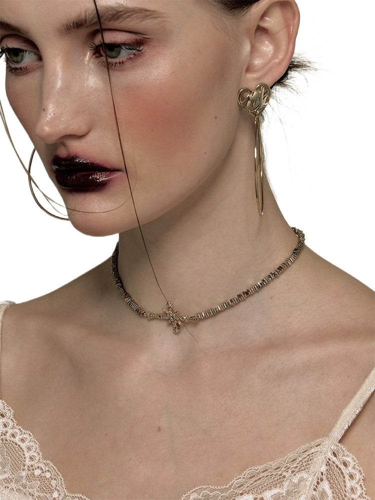 Retro Gold Cross Broken Silver Choker - CHINASQUAD