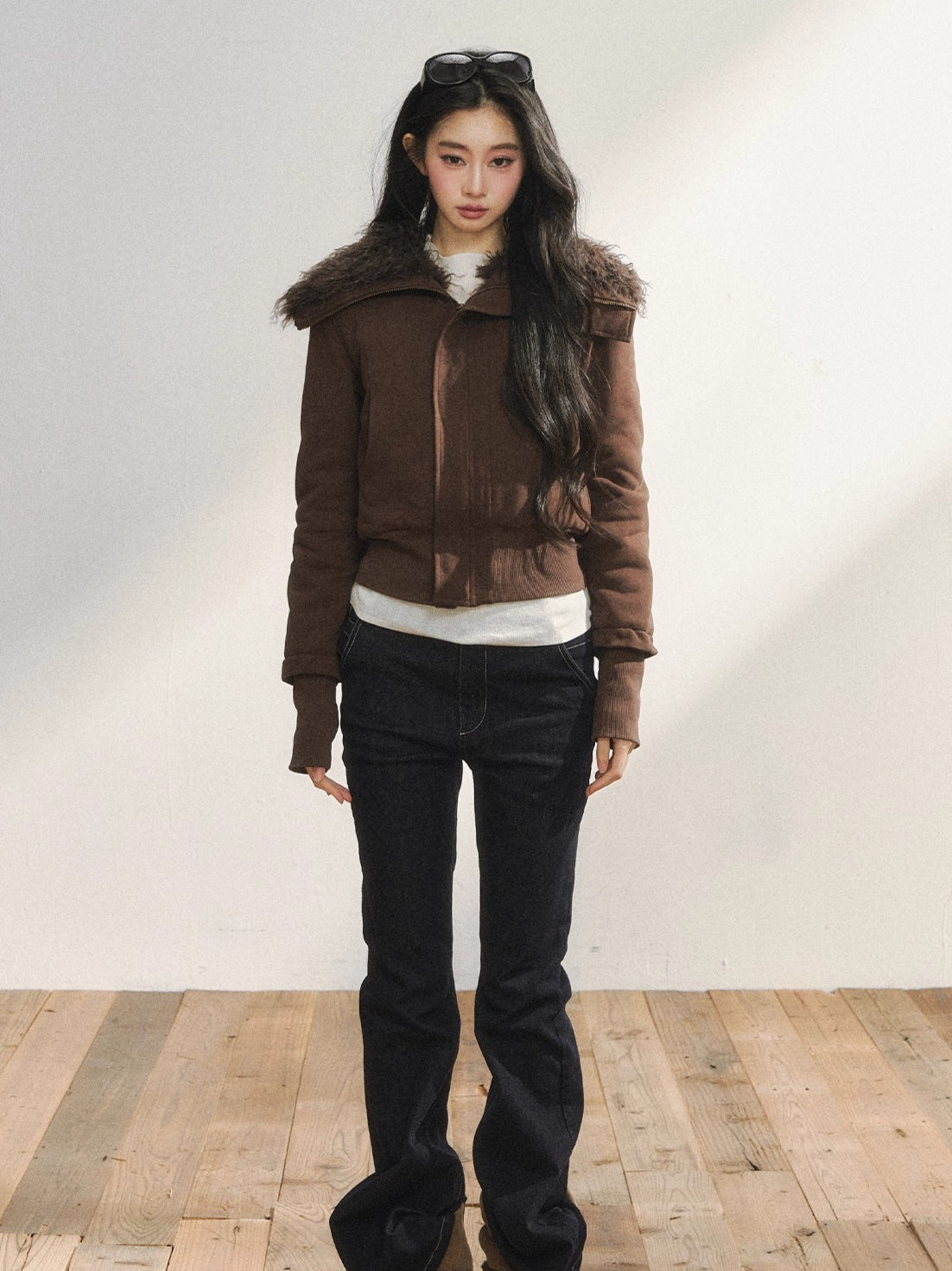 Faux Fur Collar Cropped Sweat Jacket