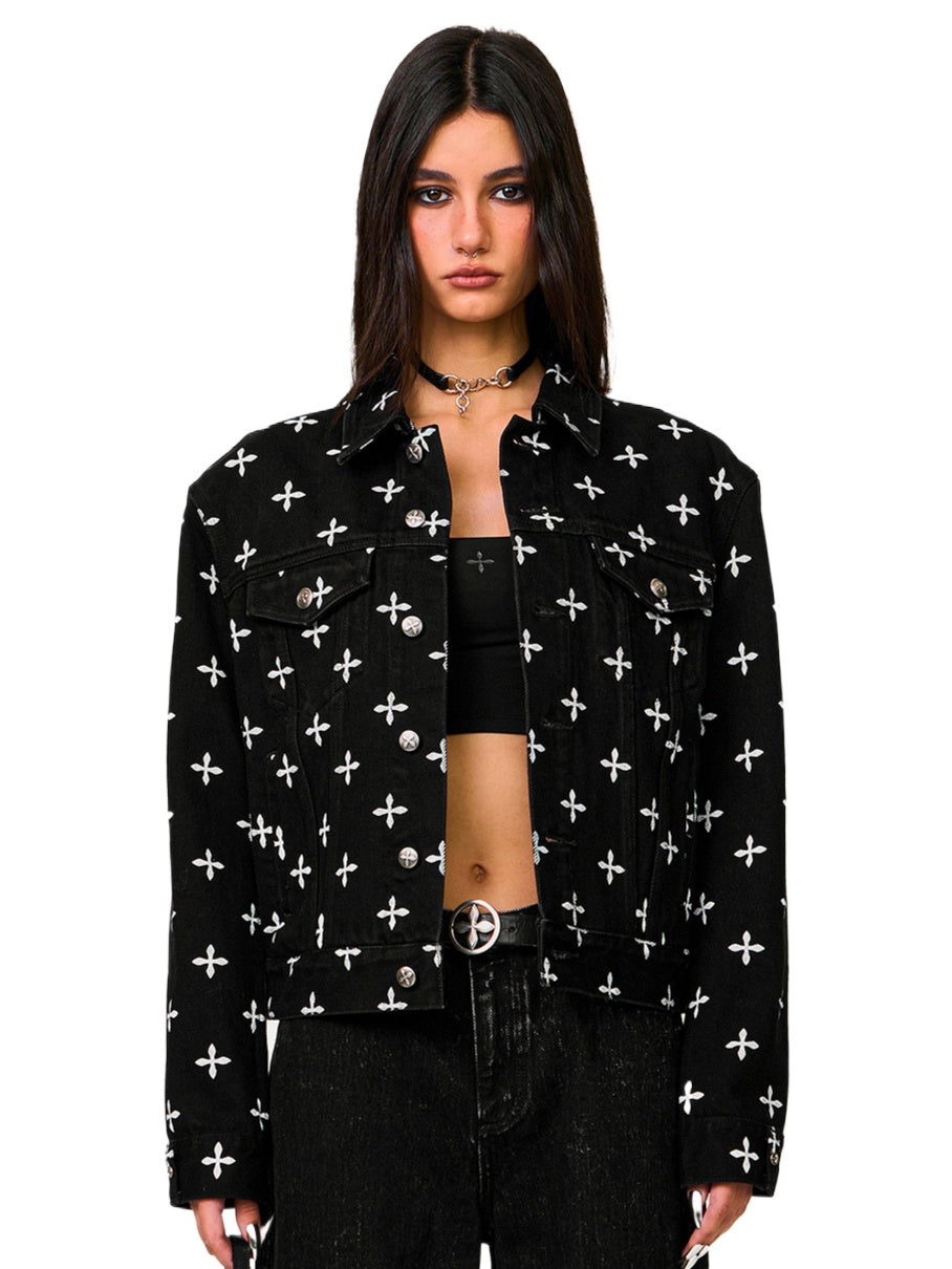 Black Garden Printed Denim Jacket - CHINASQUAD