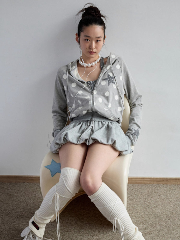 Polka Dot Spliced Zip-up Hoodie