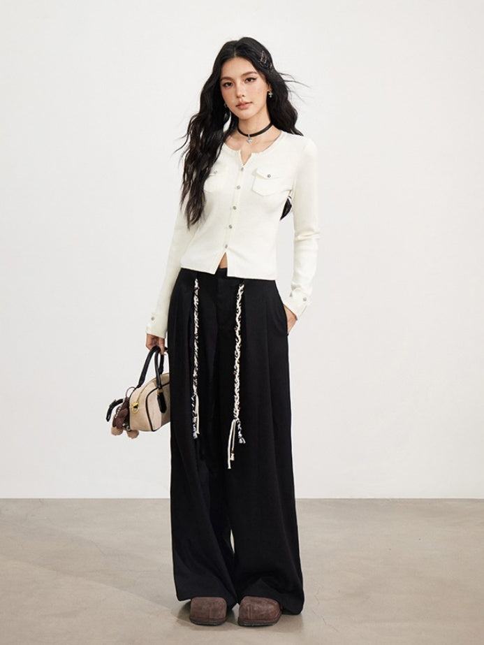 Merino Wool-Blend Ribbed Knit Cardigan - CHINASQUAD