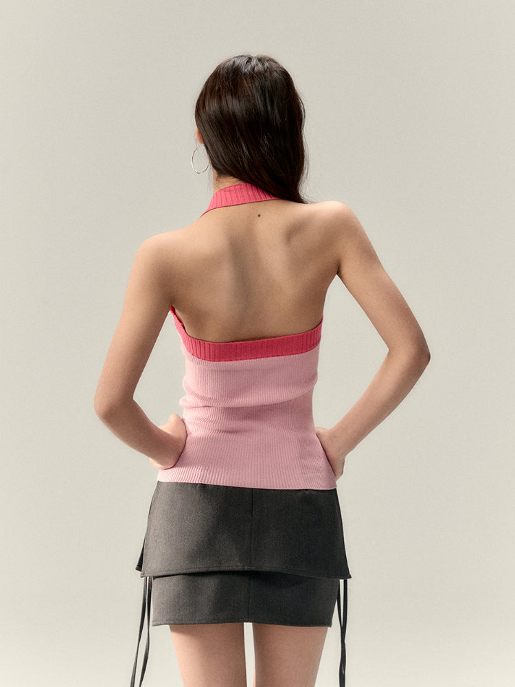 (Final Sale) Faux Two-Piece Tie Waist Denim Skirt - CHINASQUAD