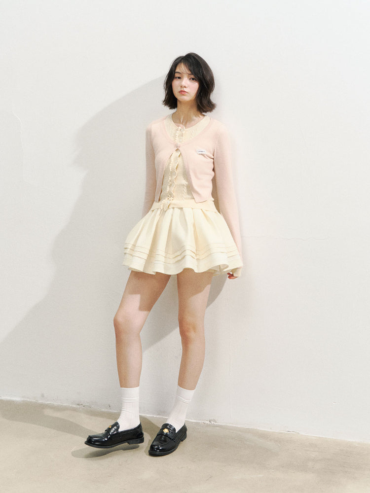 Lace Collar Fake Two-piece Cardigan - CHINASQUAD
