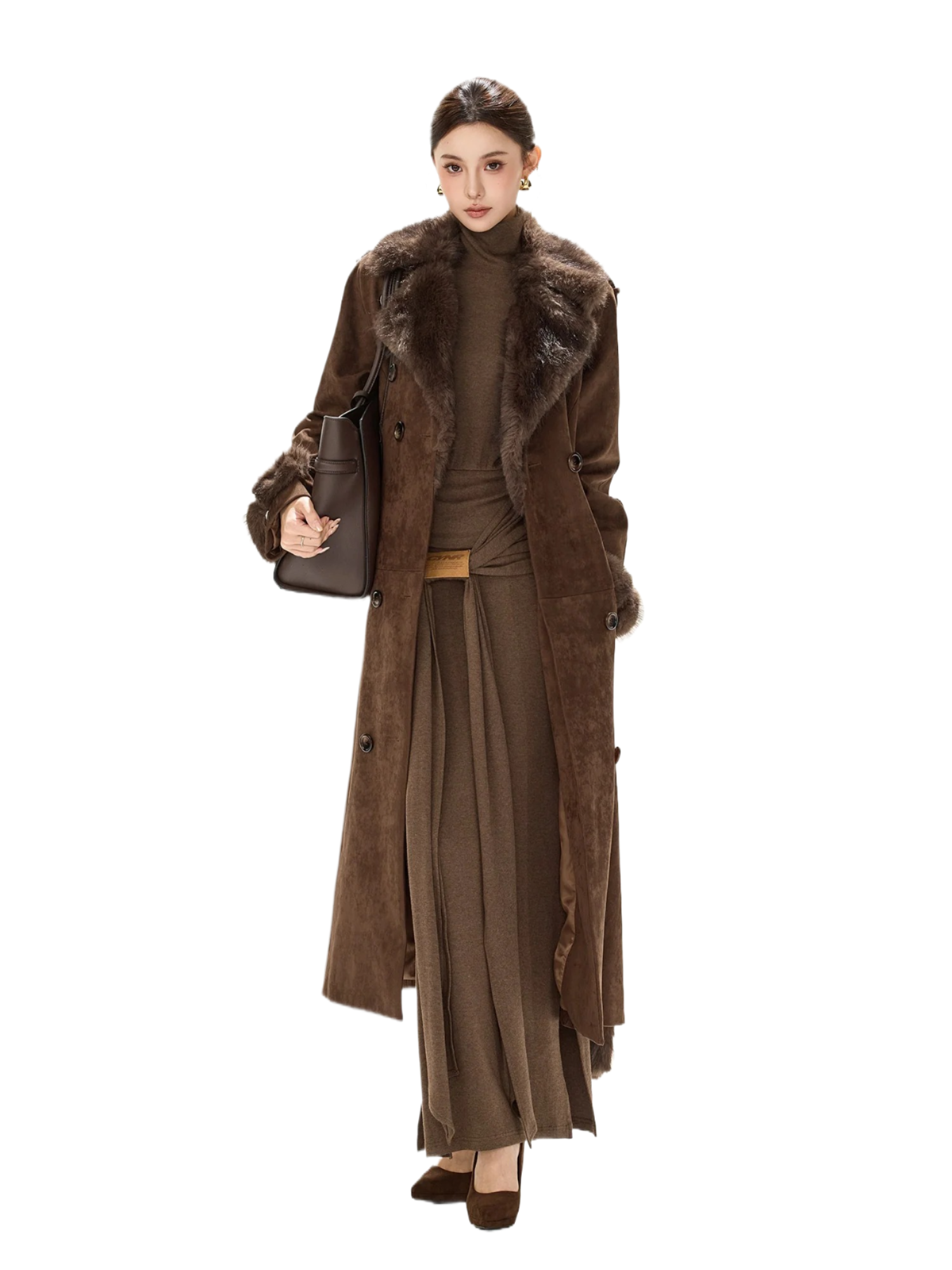 Belted Double-Breasted Long Coat