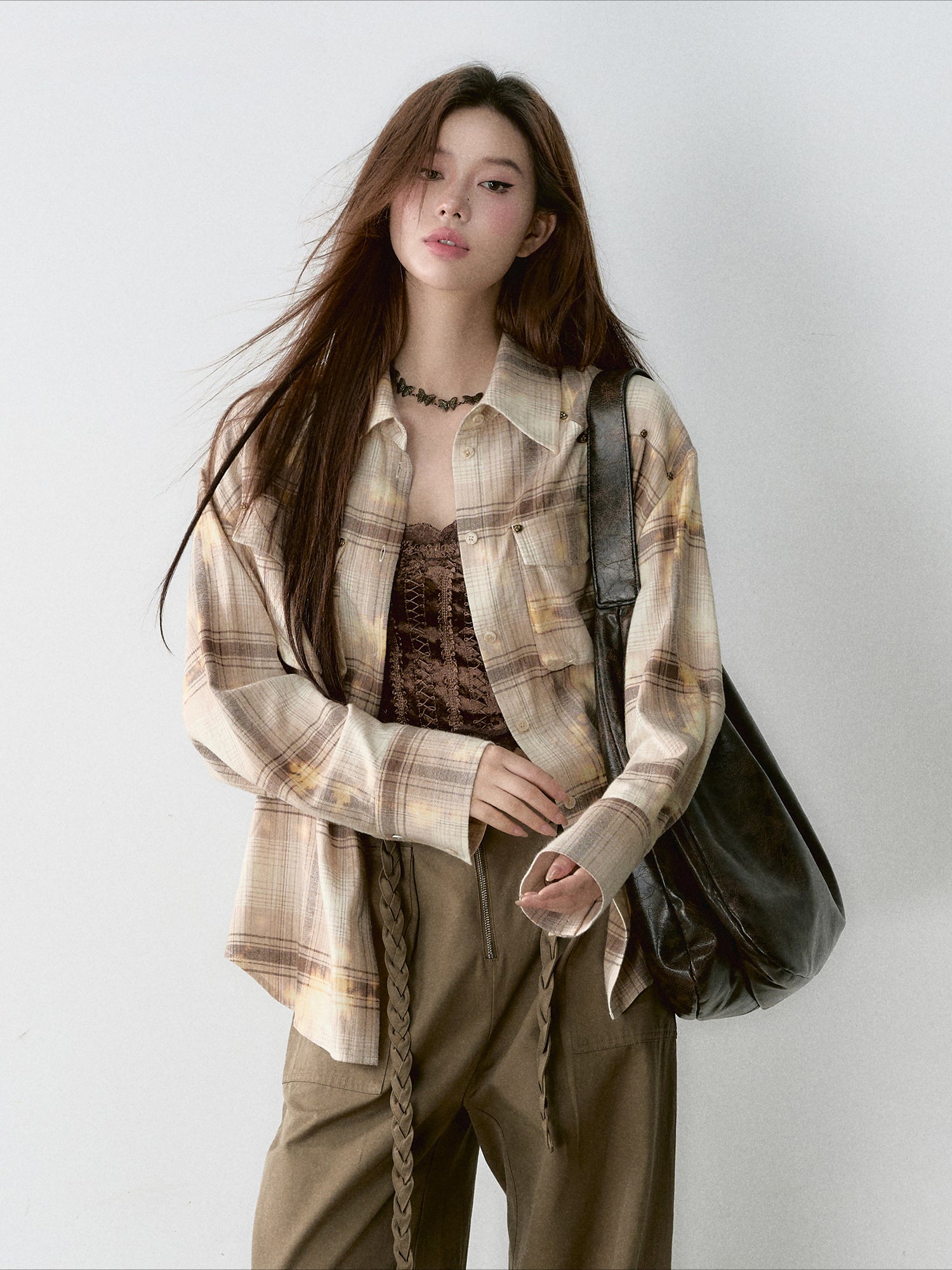 Washed Vintage Rose Beaded Shirt Jacket - CHINASQUAD