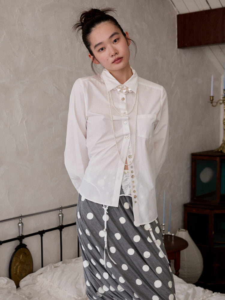 Solid Color Shell Button Fitted Shirt - CHINASQUAD