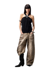 Washed Leopard Print Canvas Curved Pants - CHINASQUAD