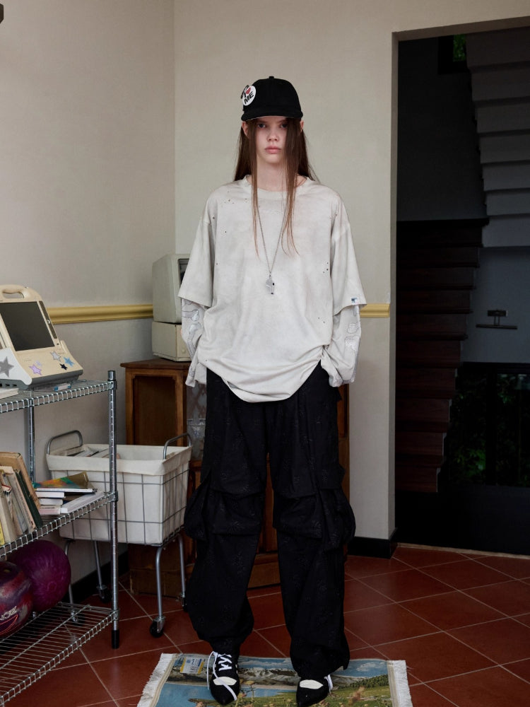 Embroidered Jacquard Multi-Pocket Cargo Pants