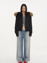 Fur Collar Fleece-Lined Short Coat - CHINASQUAD
