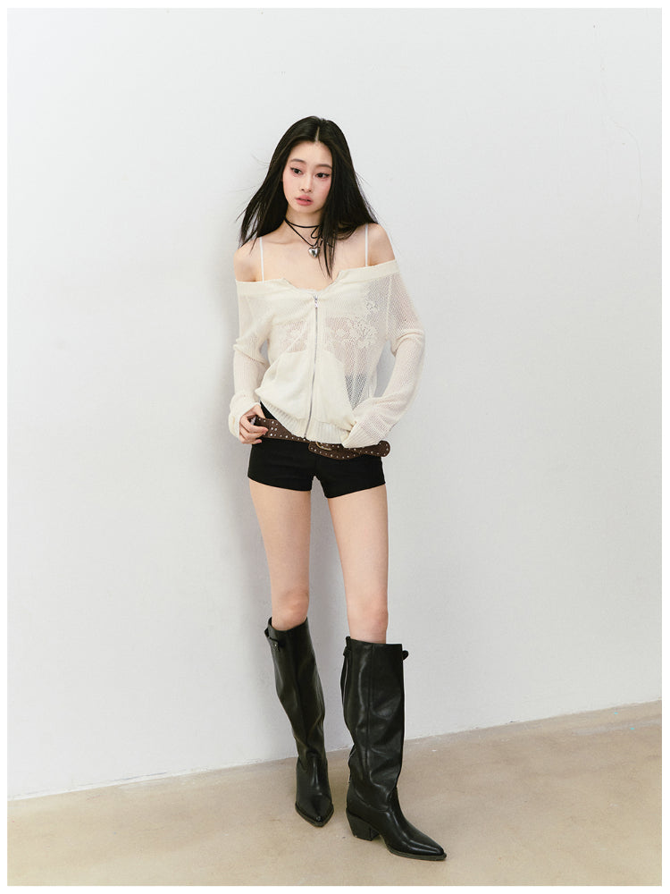 Knitted Floral Convertible Hollow-out Coat - CHINASQUAD