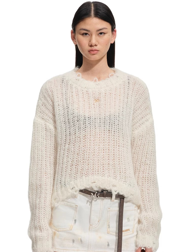 Distressed Mohair Wool Knit Sweater