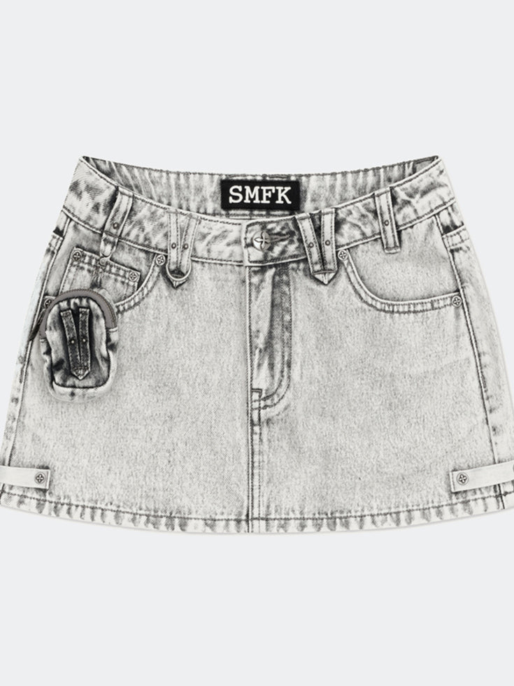 Compass Wild Tarpan Denim Mini Skirt Gray - CHINASQUAD