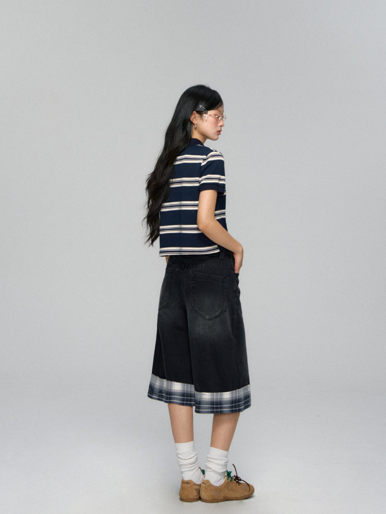 Polo-Collar Striped Color-Blocking T-shirt - CHINASQUAD