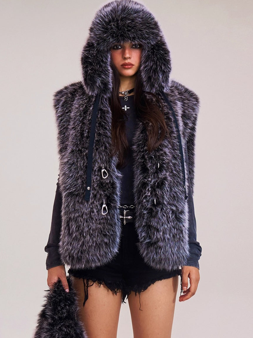 Cross Relic Oversized Faux Fur Vest