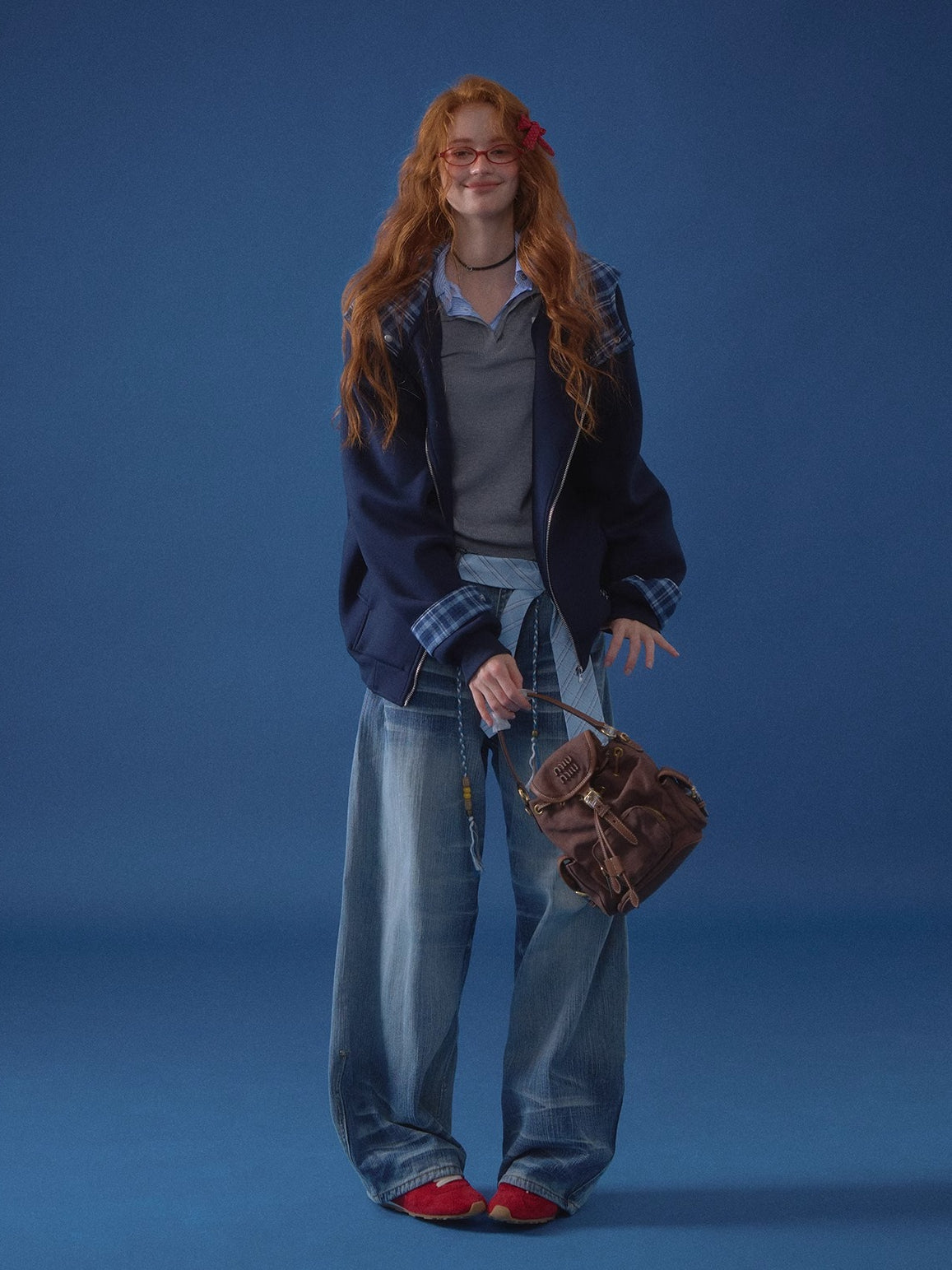 Beaded Tie-Waist Washed Denim Pants - CHINASQUAD