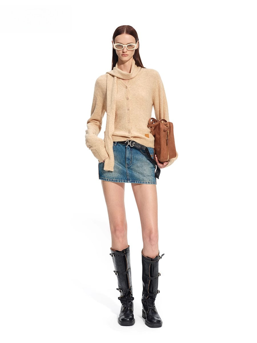 "Rose Series" Alpaca Wool & Scarf Collar Knit Cardigan - CHINASQUAD