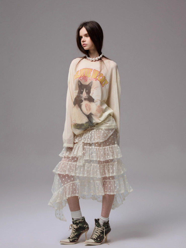 Irregular Dot Lace Mesh Skirt