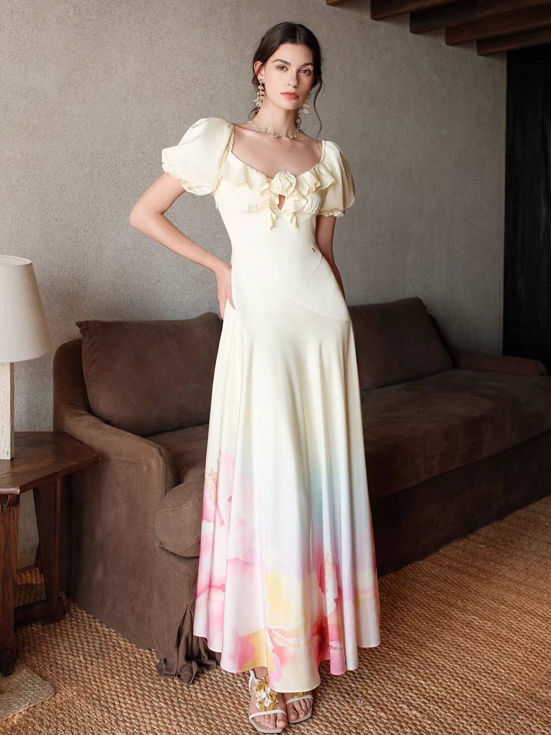 Puff-Sleeve Resort Maxi Dress