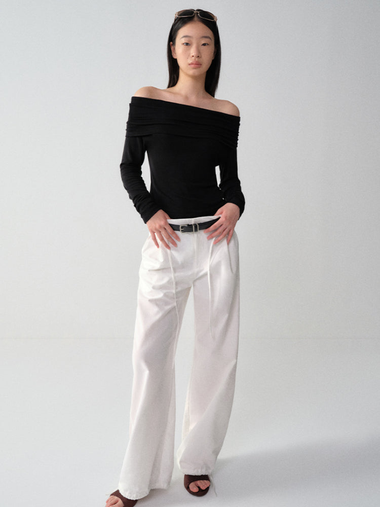 Wool One-Shoulder Off-Shoulder Long-Sleeve T-Shirt - CHINASQUAD