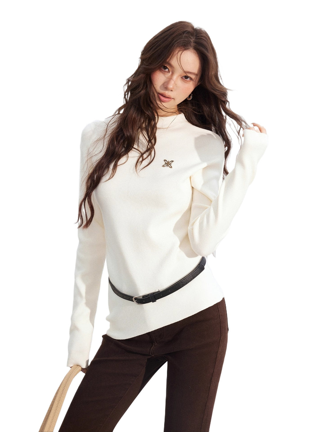 Asymmetric Ribbed Knit Turtleneck