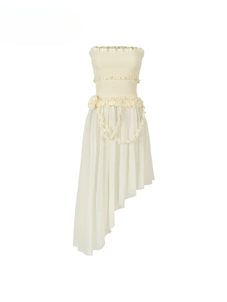 Irregular Strapless Mesh Dress