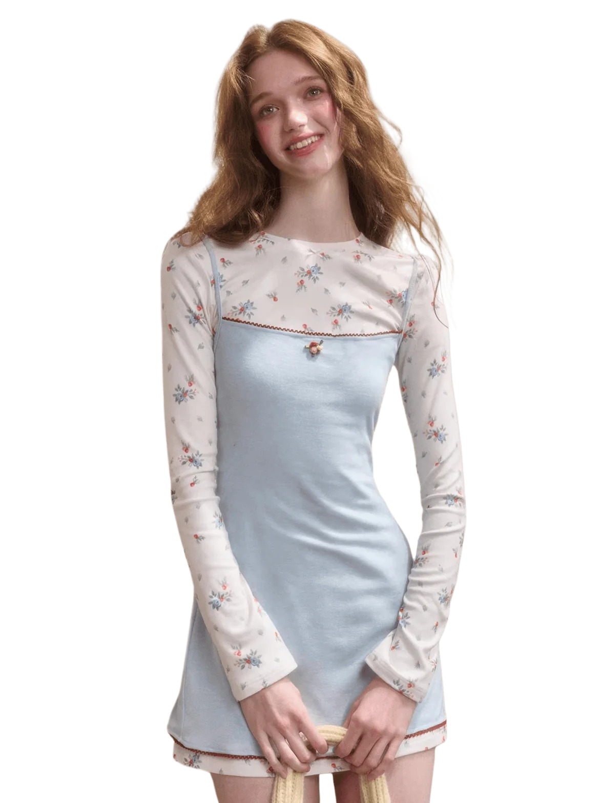 two piece bodycon dress set Mediterranean Floral Two-Piece Suspender Dress (Pre-sale) / M Colour:Army Green 33.5 Measurements from Size model:May Long Dresses for Clubbing?