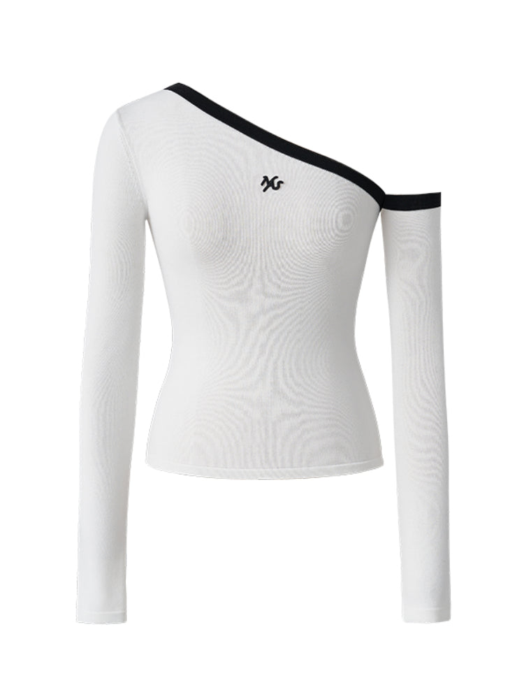 Asymmetrical Shoulder Slim-Fit Long-Sleeve Top - CHINASQUAD