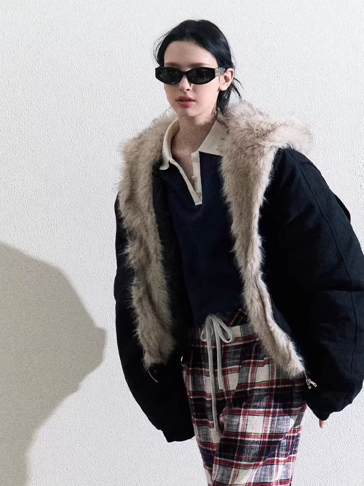 Faux Fur–Trimmed Aviator Parka Jacket