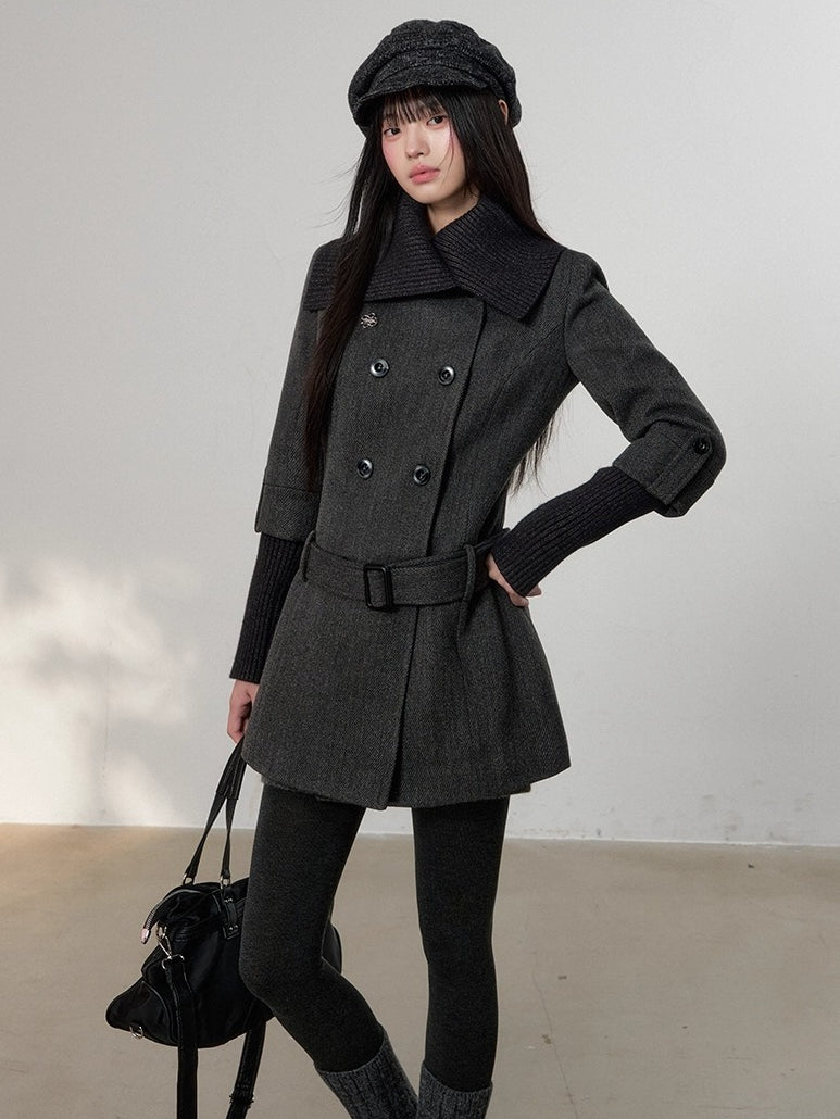 Grey Tailored Wool-Blend Long Dress