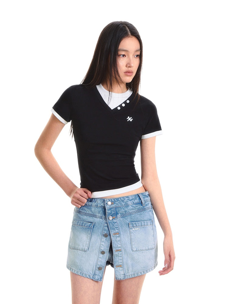 Faux Layered Short Sleeve T-shirt - CHINASQUAD