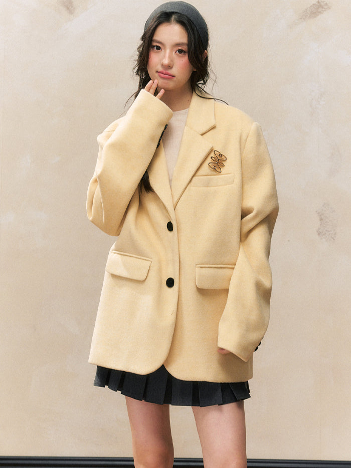 Wool Blend Broad-Shoulder Blazer - CHINASQUAD