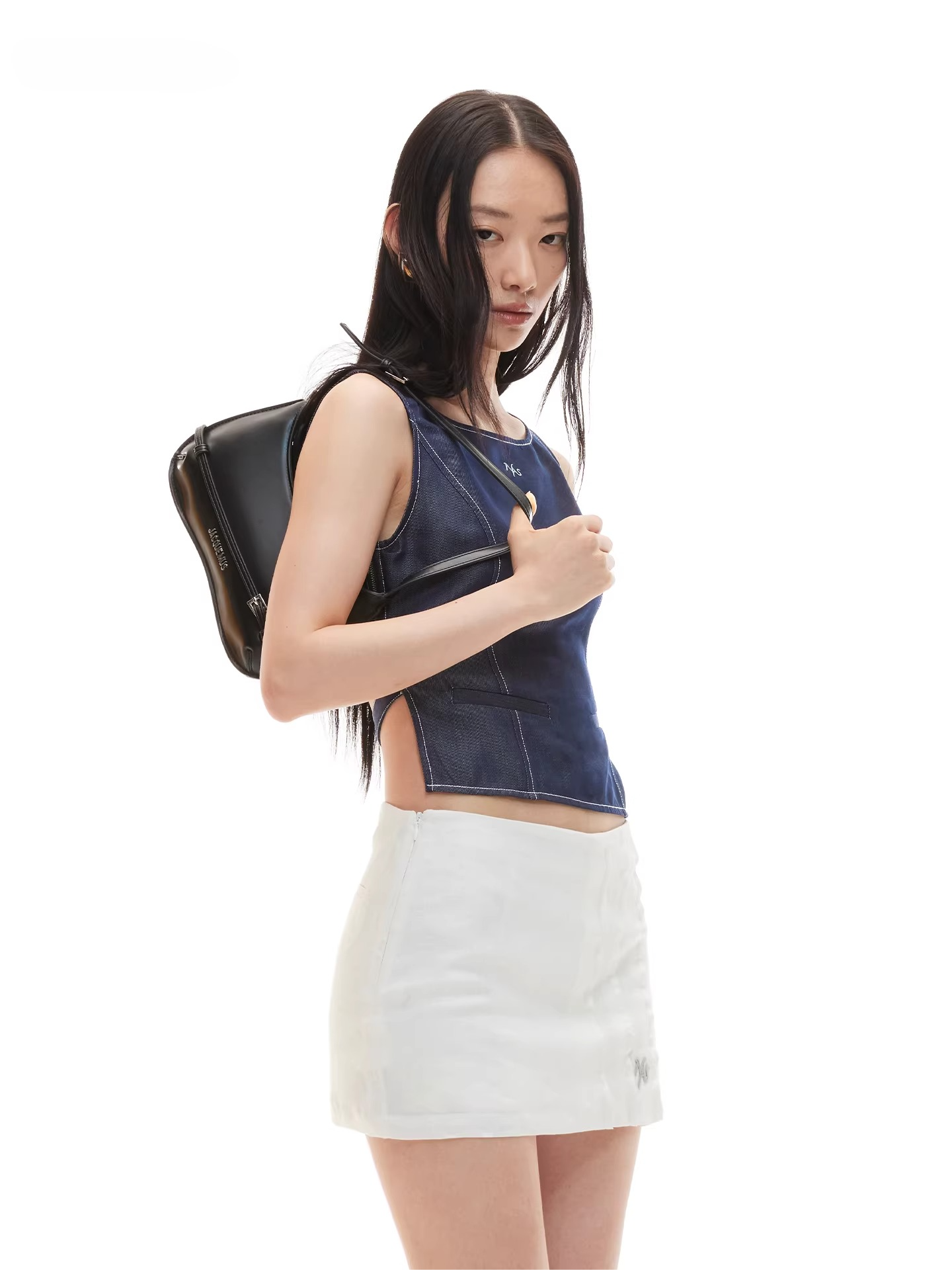 Open-Back Cinched Lyocell Denim Vest