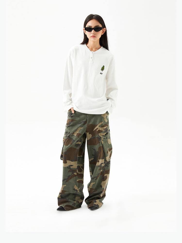 White & Black Henley Collar Long-Sleeve T-Shirt - CHINASQUAD