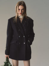 Black & Apricot Double-breasted Wool Blazer - CHINASQUAD