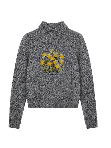 Gray & Brown Embroidered Knit Turtlenecks - CHINASQUAD
